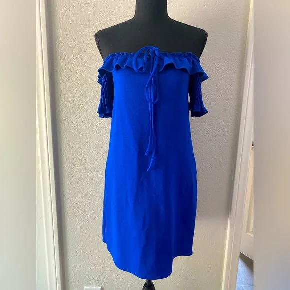 Zara | Dresses | New Zara Trafaluc Electric Blue Off Shoulder Ruffle Dress  S | Poshmark